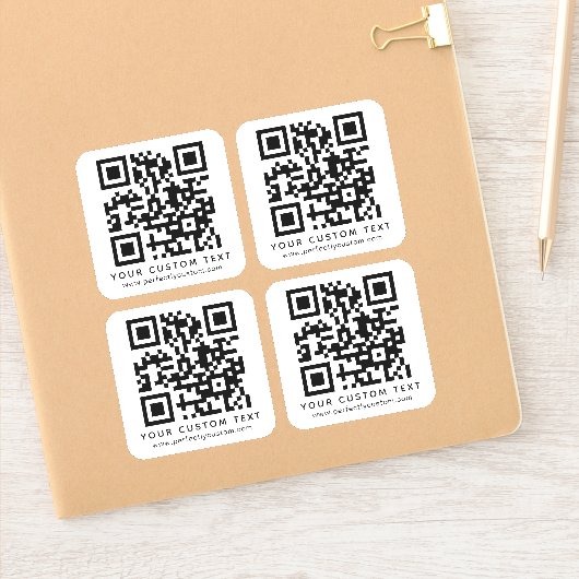 QR-code en aangepaste tekst vierkant vinylSticker Sticker (Notitieboek)