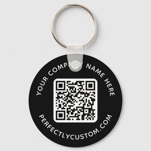 QR-code en aangepaste tekst zwart rond Sleutelhanger (Voorkant)