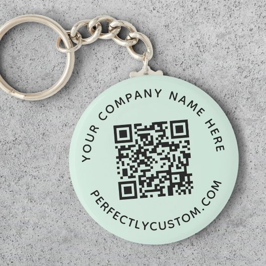 QR-code en aangepaste tekstlichtmunt groen Sleutelhanger