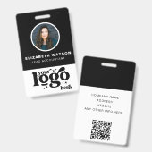 QR-code en bedrijfs-Logo Black Photo Employee ID Badge (Voor- en achterkant)