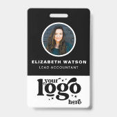 QR-code en bedrijfs-Logo Black Photo Employee ID Badge (Voorzijde)