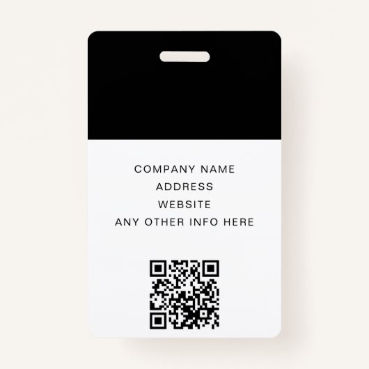 QR-code en bedrijfs-Logo Black Photo Employee ID Badge (Achterkant)