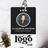 QR-code en bedrijfs-Logo Black Photo Employee ID Badge