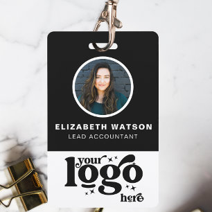 QR-code en bedrijfs-Logo Black Photo Employee ID Badge
