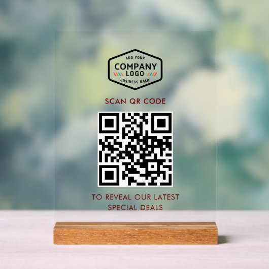 QR-code en bedrijfslogo minimalistisch Acryl Bord (Neutraal)
