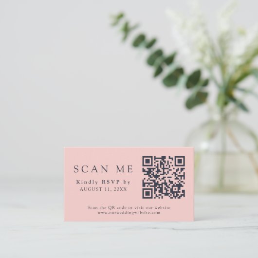 QR-code en -bruiloft Blush Pink & Navy Blue RSVP Informatiekaartje (Staand voorkant)