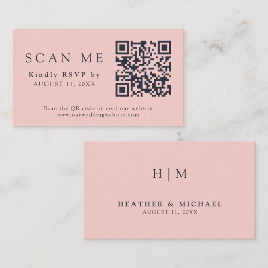 QR-code en -bruiloft Blush Pink & Navy Blue RSVP Informatiekaartje (Voorkant / Achterkant)
