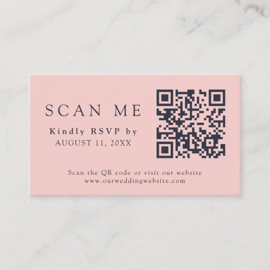 QR-code en -bruiloft Blush Pink & Navy Blue RSVP Informatiekaartje (Voorkant)