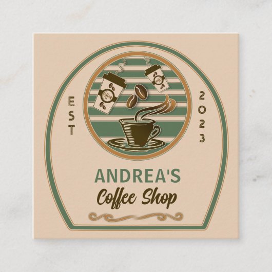 QR Code en Custom Logo Chic Coffee Shop Vierkante Visitekaartje (Voorkant)