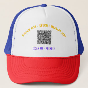 QR Code en Custom Text Trucker die kleuren kiezen Pet