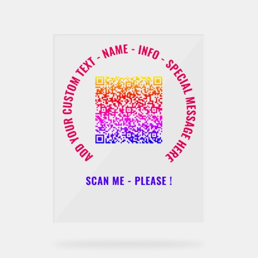 QR-Code en Douanetekst Acrylteken Kies Kleuren Acryl Bord (Voorkant)