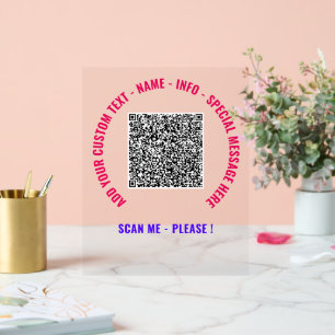 QR-Code en Douanetekst Acrylteken Kies Kleuren Acryl Bord