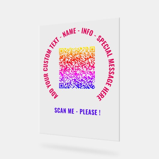 QR-Code en Douanetekst Acrylteken Kies Kleuren Acryl Bord (Hoek)