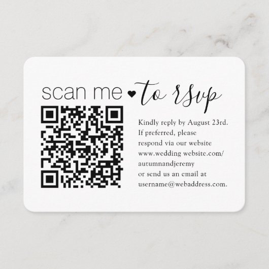 QR-code en foto-bruiloft Website Eenvoudige behuiz RSVP Kaartje (Voorkant)