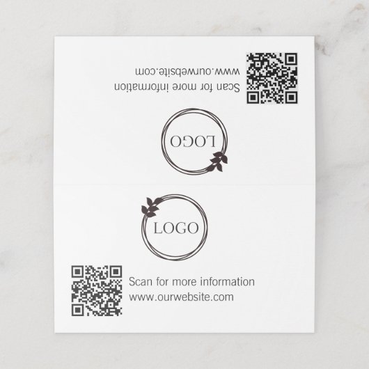 QR-code en Logo-tabletopteken Plaatskaartje (Buitenkant ongevouwen)