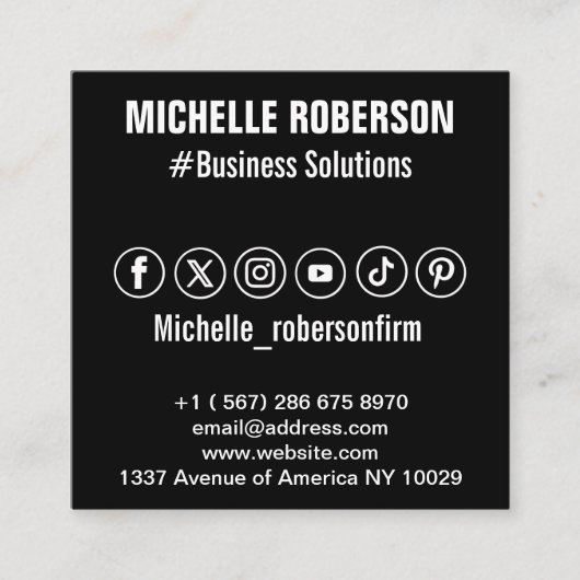 QR-code en pictogrammen voor sociale media Vierkante Visitekaartje (Voorkant)