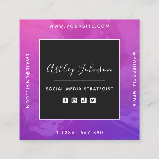 QR-code en sociale media Intense Paarse roze ombre Vierkante Visitekaartje (Voorkant)