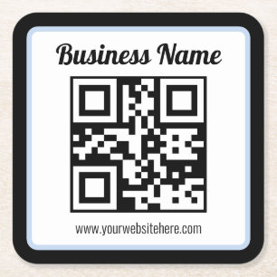 QR-code en tekst met een lichtblauwe rand kunnen w Kartonnen Onderzetters