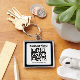 QR-code en tekst met een lichtblauwe rand kunnen w Sleutelhanger