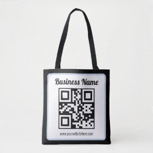 QR-code en tekst met een lichtblauwe rand kunnen w Tote Bag