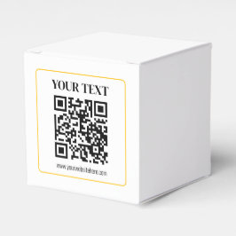 QR-code en tekst met gele gouden rand kunnen worde Bedankdoosjes