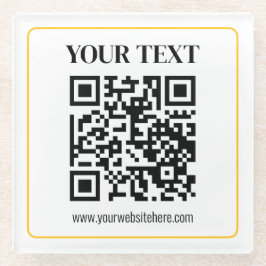 QR-code en tekst met gele gouden rand kunnen worde Glazen Onderzetter