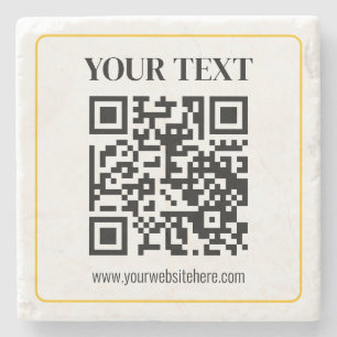 QR-code en tekst met gele gouden rand kunnen worde Stenen Onderzetter