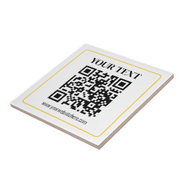QR-code en tekst met gele gouden rand kunnen worde Tegeltje