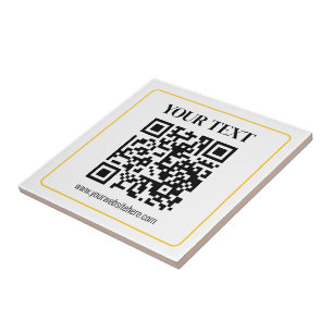 QR-code en tekst met gele gouden rand kunnen worde Tegeltje