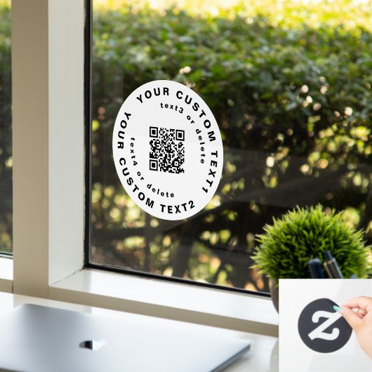 QR-code en tekst op Cirkel Eenvoudig bedrijf W Raamsticker (Kantoor)