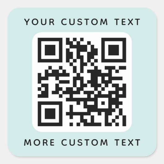 QR-code en tekstboven- en onderste lichtaqua blauw Vierkante Sticker (Voorkant)