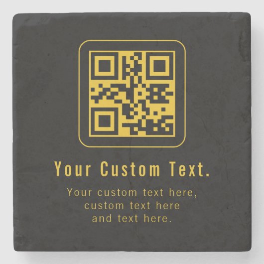 QR-code en tekstsjabloon bewerkbaar | Zwart & Goud Stenen Onderzetter (Voorkant)