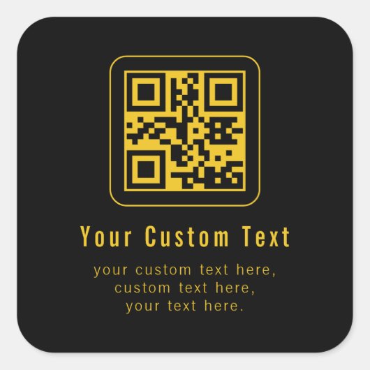 QR-code en tekstsjabloon bewerkbaar | Zwart & Goud Vierkante Sticker (Voorkant)