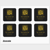 QR-code en tekstsjabloon bewerkbaar | Zwart & Goud Vierkante Sticker (Vel)