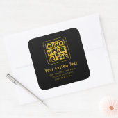 QR-code en tekstsjabloon bewerkbaar | Zwart & Goud Vierkante Sticker (Envelop)