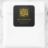 QR-code en tekstsjabloon bewerkbaar | Zwart & Goud Vierkante Sticker (Tas)