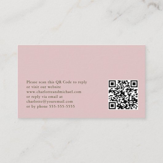QR-code en trouwwebsite Blush Pink RSVP Informatiekaartje (Achterkant)