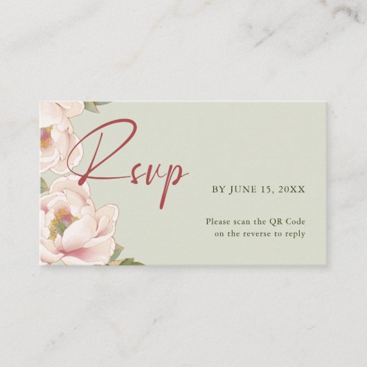 QR-code en trouwwebsite Sage Green Blush Peony Informatiekaartje (Voorkant)