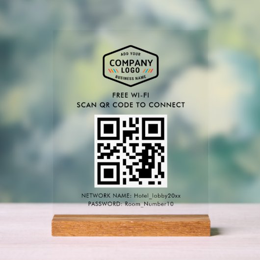 QR-code en zakelijke Logo gratis WiFi Acryl Bord (Neutraal)