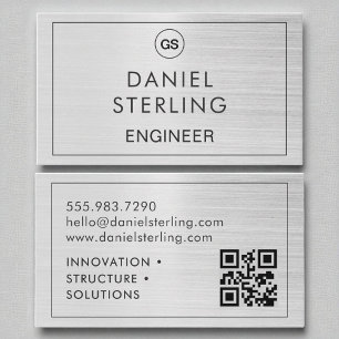 QR Code Engineer Brushed Silver Monogram Visitekaartje
