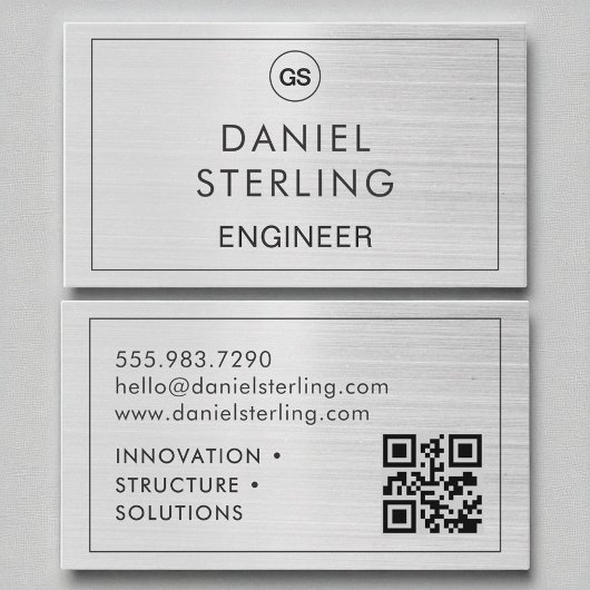 QR Code Engineer Brushed Silver Monogram Visitekaartje