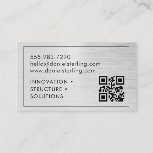 QR Code Engineer Brushed Silver Monogram Visitekaartje (Achterkant)