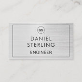 QR Code Engineer Brushed Silver Monogram Visitekaartje (Voorkant)