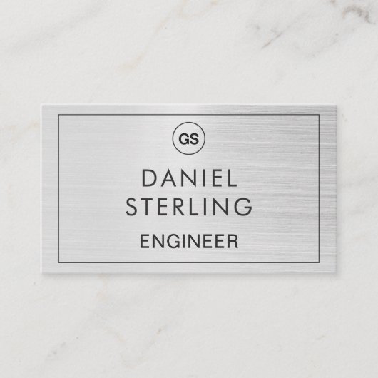 QR Code Engineer Brushed Silver Monogram Visitekaartje (Voorkant)