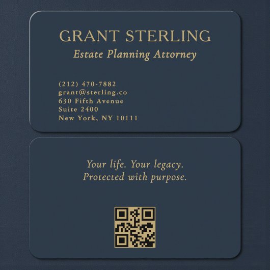 QR Code Estate Planning Attorney Navy Blue Gold  Visitekaartje