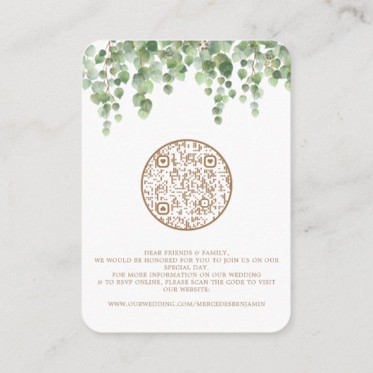 QR-code Eucalyptus Botanische bruiloft Uitnodiging Informatiekaartje (Achterkant)