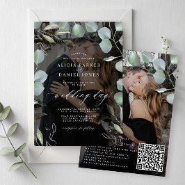 QR CODE eucalyptus fotobedekking zwarte bruiloft Kaart