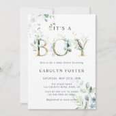 QR-code Eucalyptus Gold Letter Boy Baby shower Kaart (Voorkant)