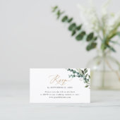 QR-code Eucalyptus Greenery Gold Wedding RSVP Kaar Visitekaartje (Staand voorkant)
