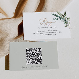 QR-code Eucalyptus Greenery Gold Wedding RSVP Kaar Visitekaartje